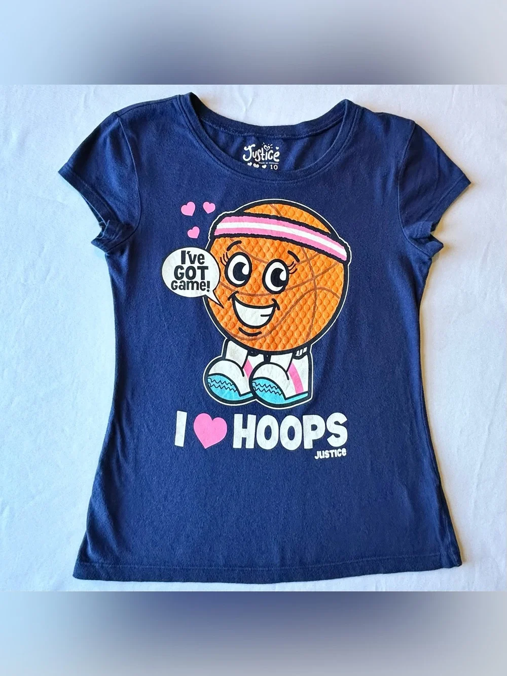 Justice Girls T-Shirt Basketball Hoops I’ve Got Game Blue Short Sleeve Cotton 10